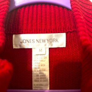 Red size 12 leather front sweater jacket with straight leg trousers